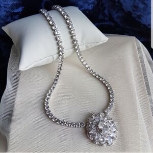 Swarovski Elements 925 Sterling Silver Statement Tennis Pendant Necklace NEW